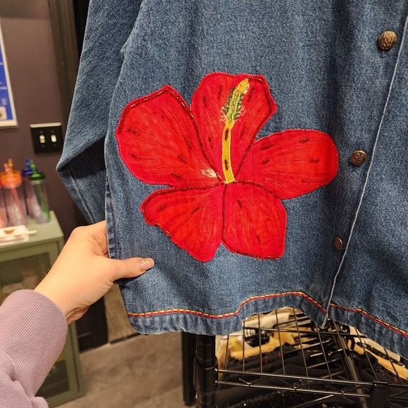 VINTAGE TANTRUMS Embroidered Lightweight Denim Jacket L - Picture 3 of 8